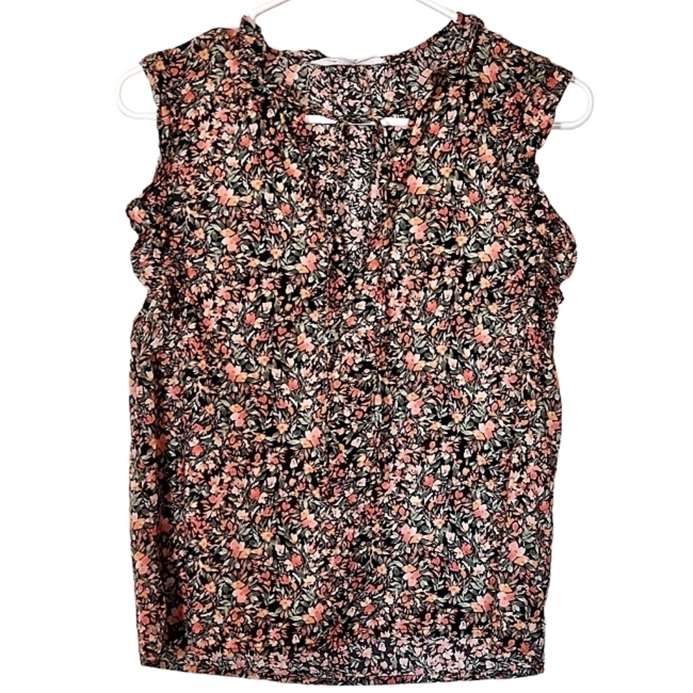 1252 * BB Dakota by Steve Madden Floral Sleeveless Blouse Black Pink Size S